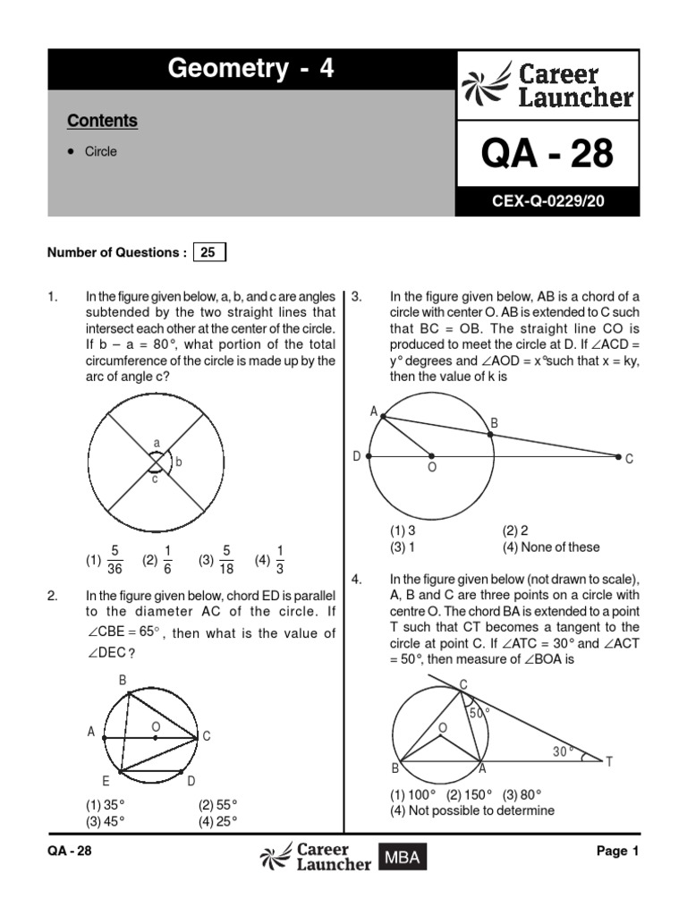 Geometry Problems on Circle Angles | PDF | Circle | Area