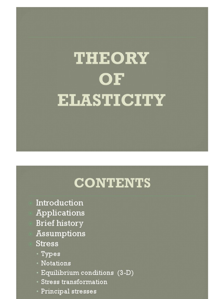 Theory of Elasticity Overview | PDF | Stress (Mechanics) | Elasticity ...