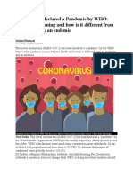 Coronavirus Declared A Pandemic by WHO Pandemic Meaning and How Is It Different From An Epidemic & An Endemic