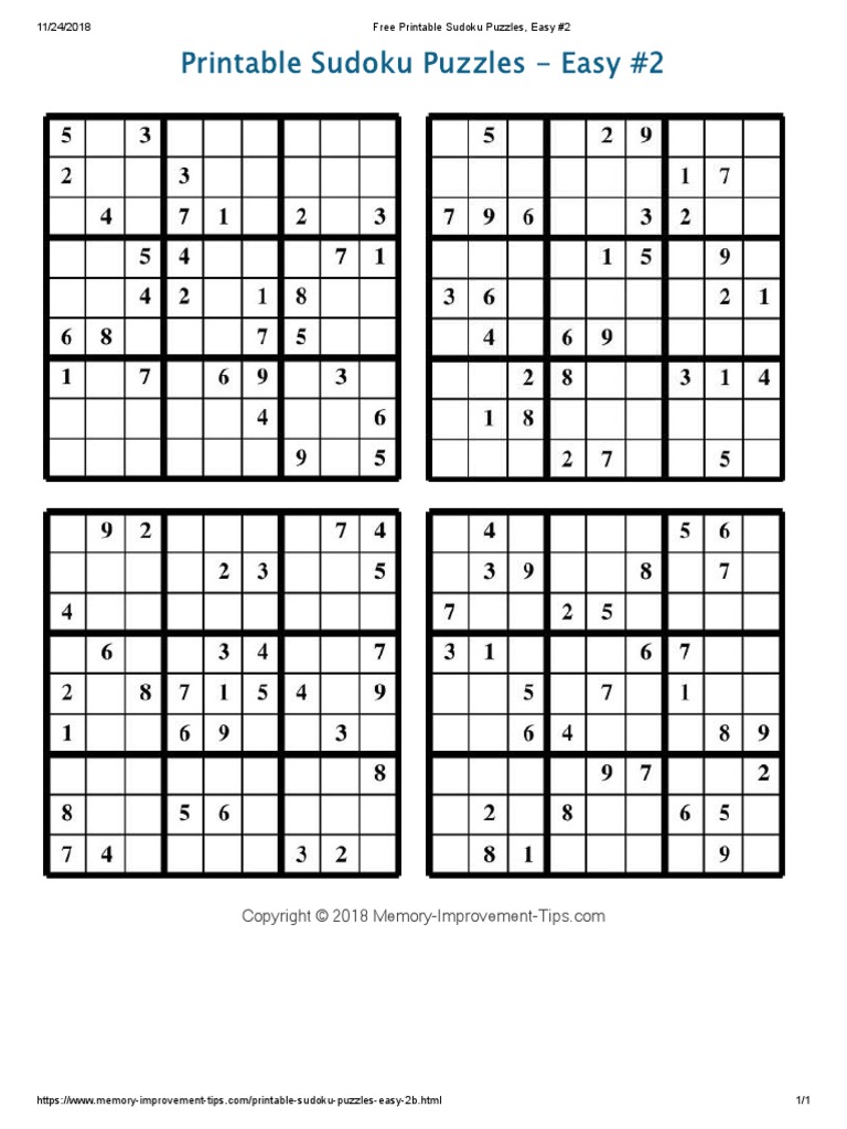Free Printable Sudoku Puzzles, Easy #2 | PDF