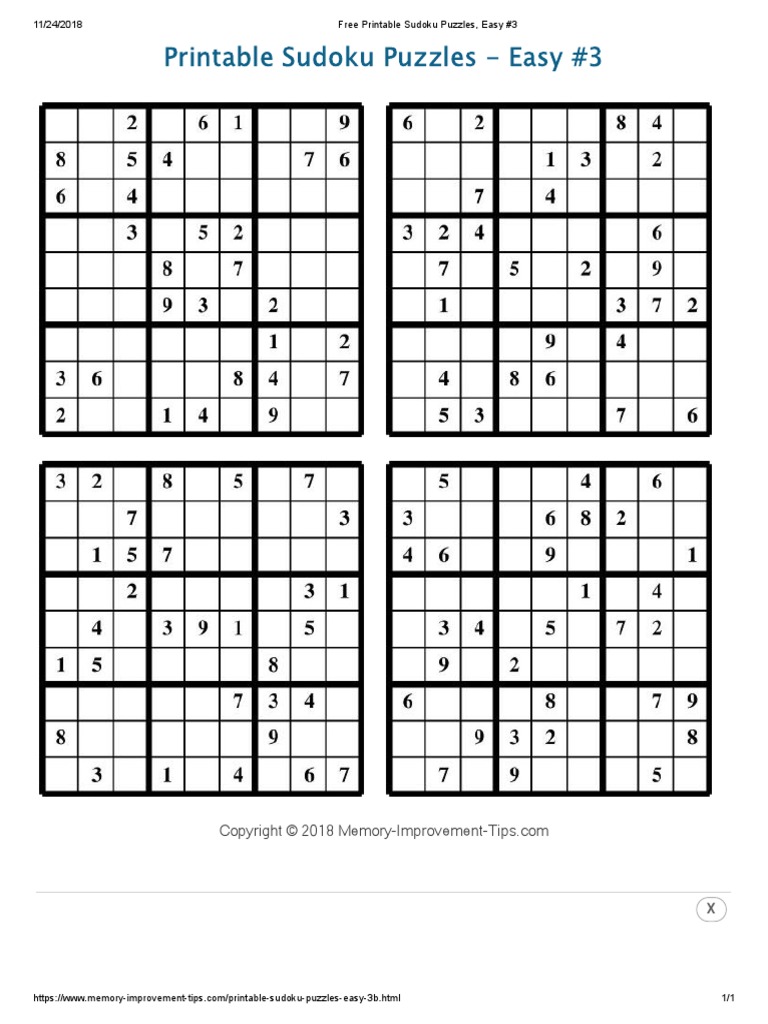 free printable sudoku puzzles easy 3 pdf
