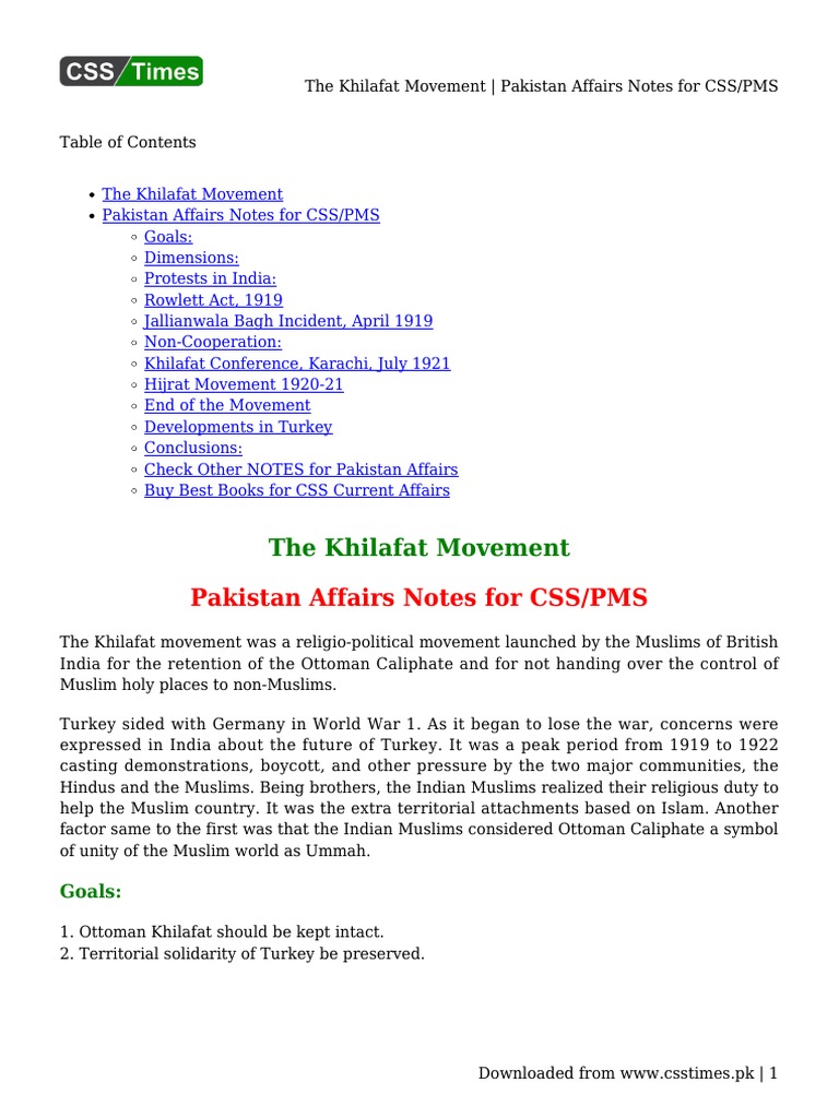 Overview of the Khilafat Movement | PDF | Politics Of India | South Asia