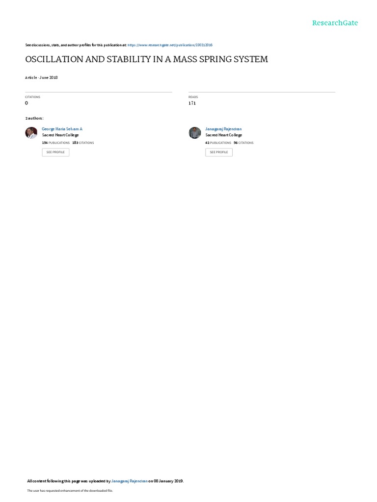 Oscillation And Stability In A Mass Spring System June 2018 Pdf