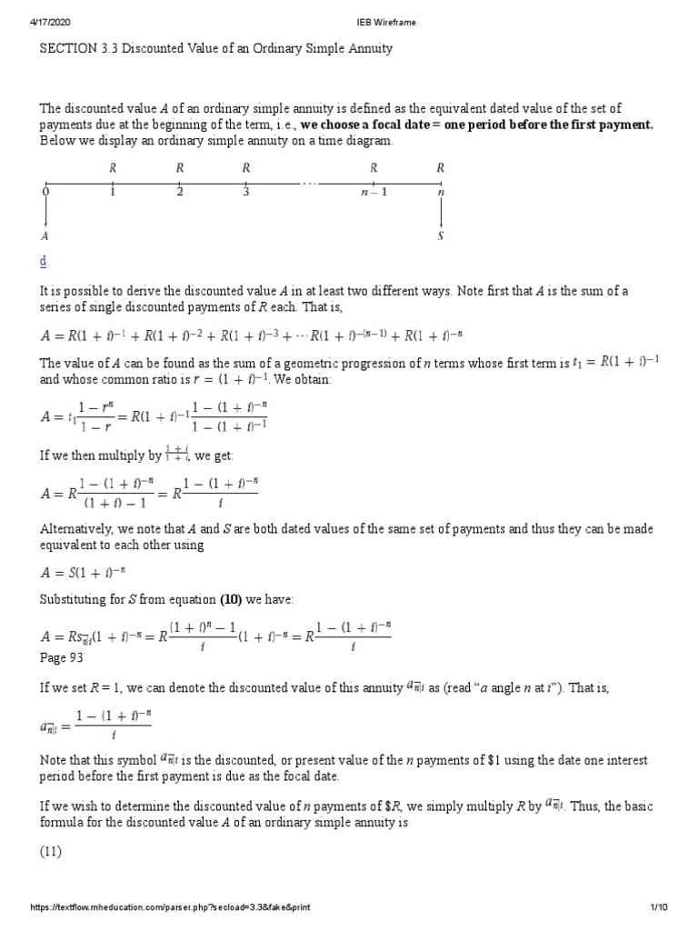 Discounted Value of Ordinary Annuities | PDF | Discounting | Interest