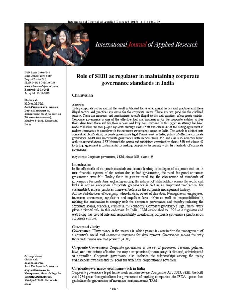 Role of SEBI - WEEK 1 - SESSION 1 - BECG - NOTES PDF | PDF | Corporate ...