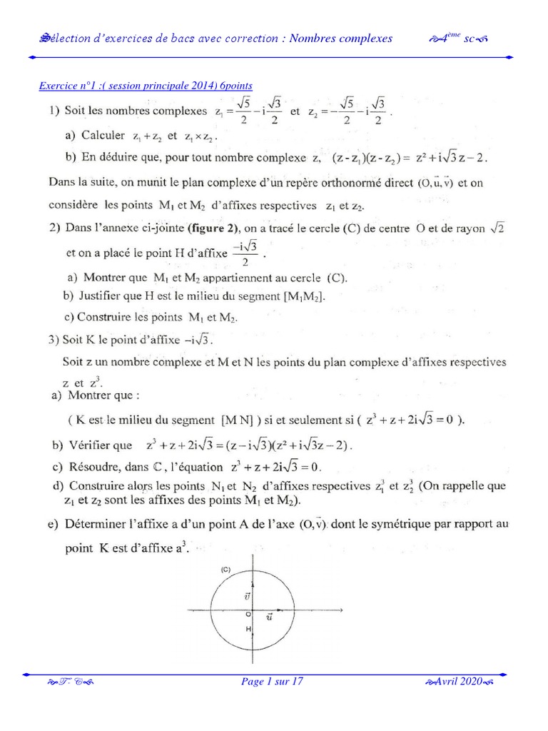 Exercices corrigés sur les nombres complexes | PDF
