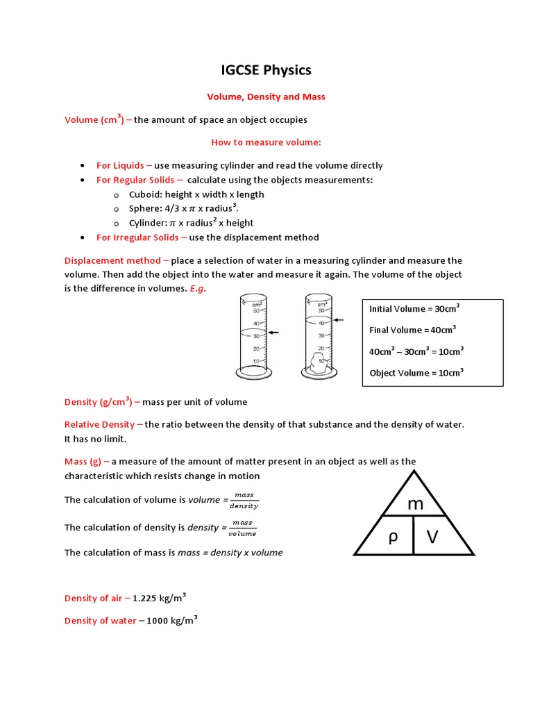 IGCSE Physics: Volume, Density, and Forces | PDF | Science & Mathematics