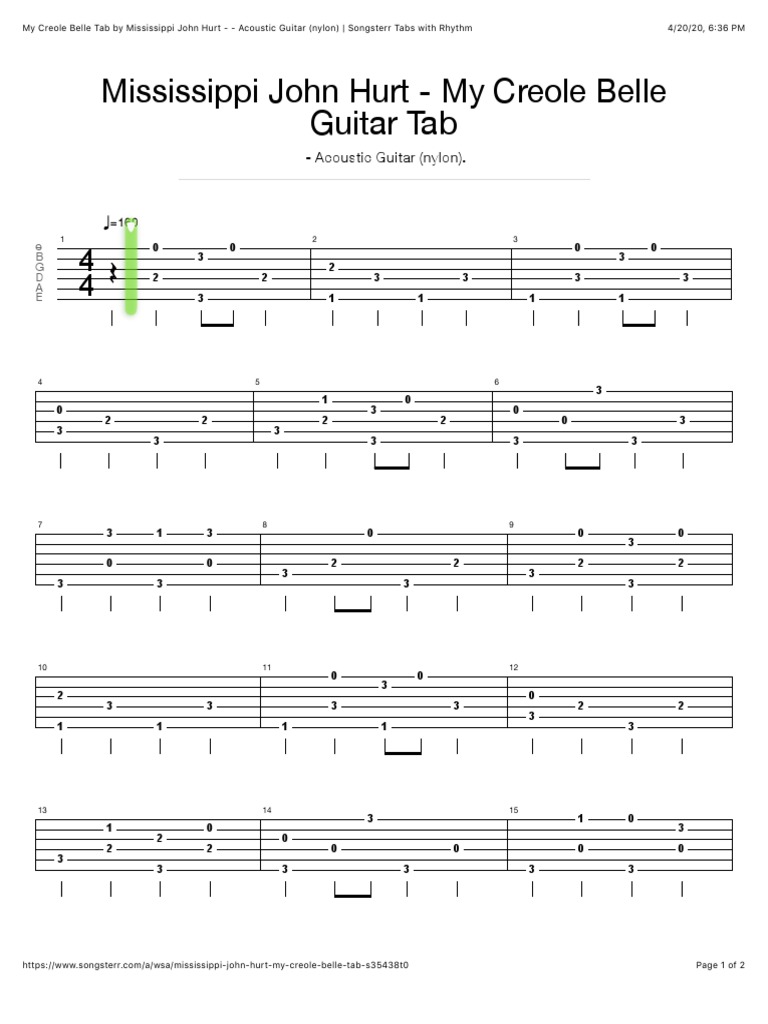 My Creole Belle Tab by Mississippi John Hurt Acoustic Guitar (Nylon) Songsterr Tabs With