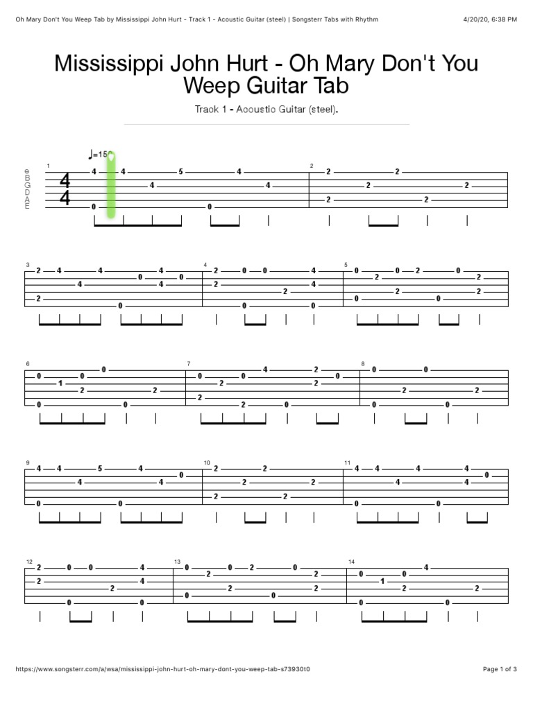 Oh Mary Don T You Weep Tab By Mississippi John Hurt Track 1 Acoustic Guitar Steel Songsterr Tabs With Rhythm Guitars Guitar Family Instruments