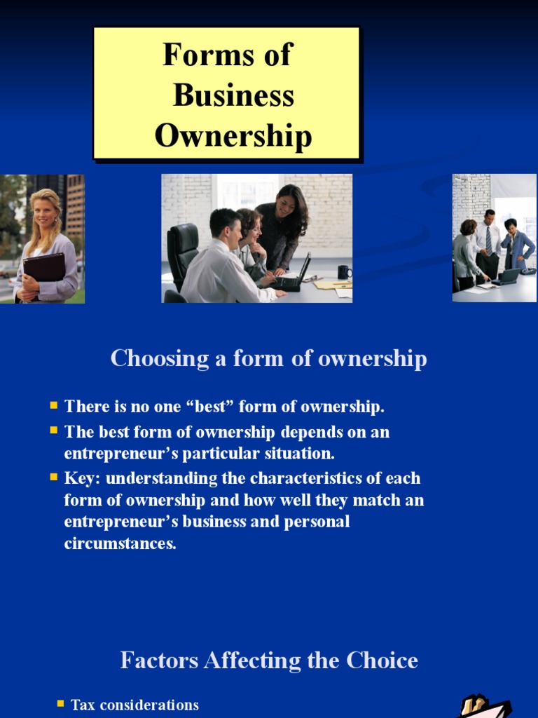 Forms of Business Ownership PDF Partnership Sole Proprietorship