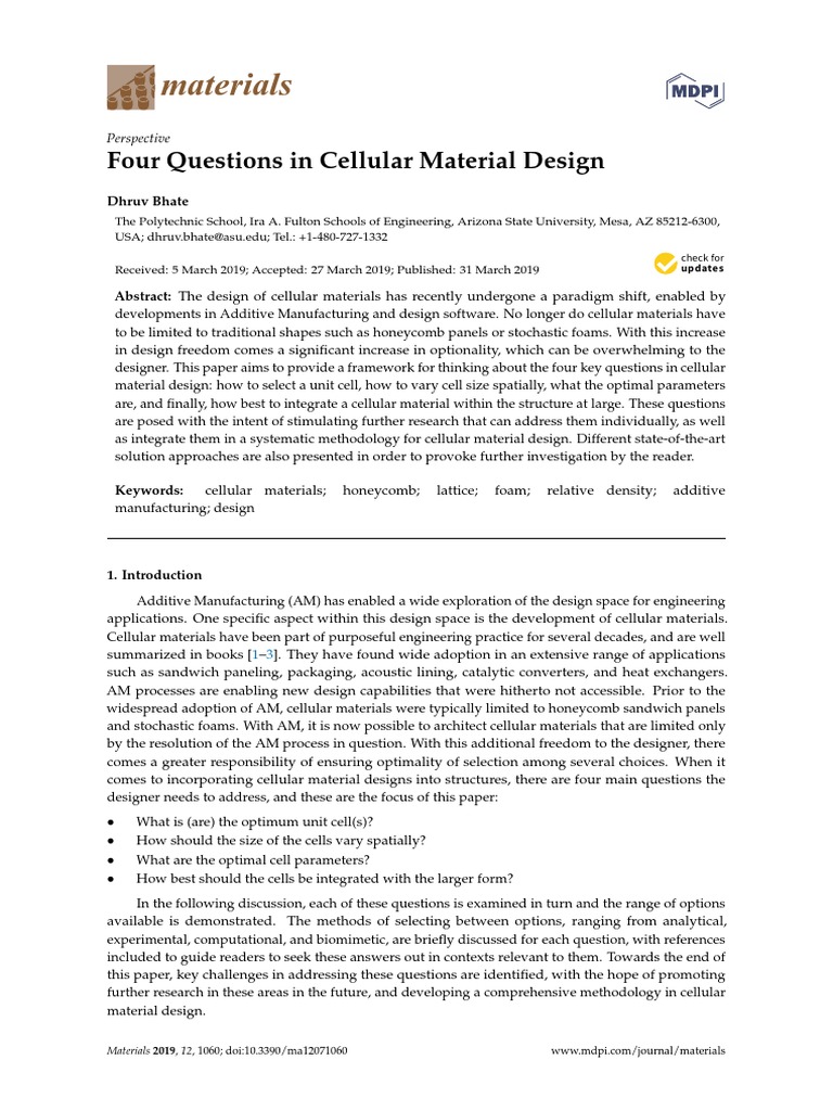 Materials: Four Questions in Cellular Material Design | PDF | Cross ...