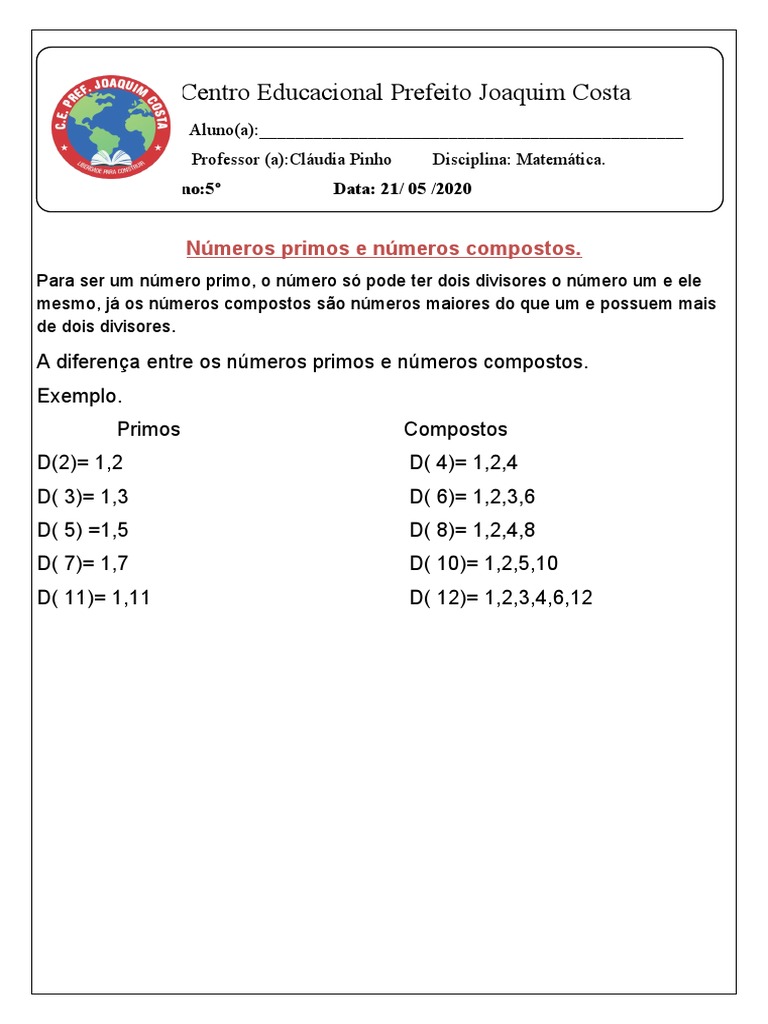 Números Primos e Compostos: 5º Ano | PDF | Carreira e Crescimento ...