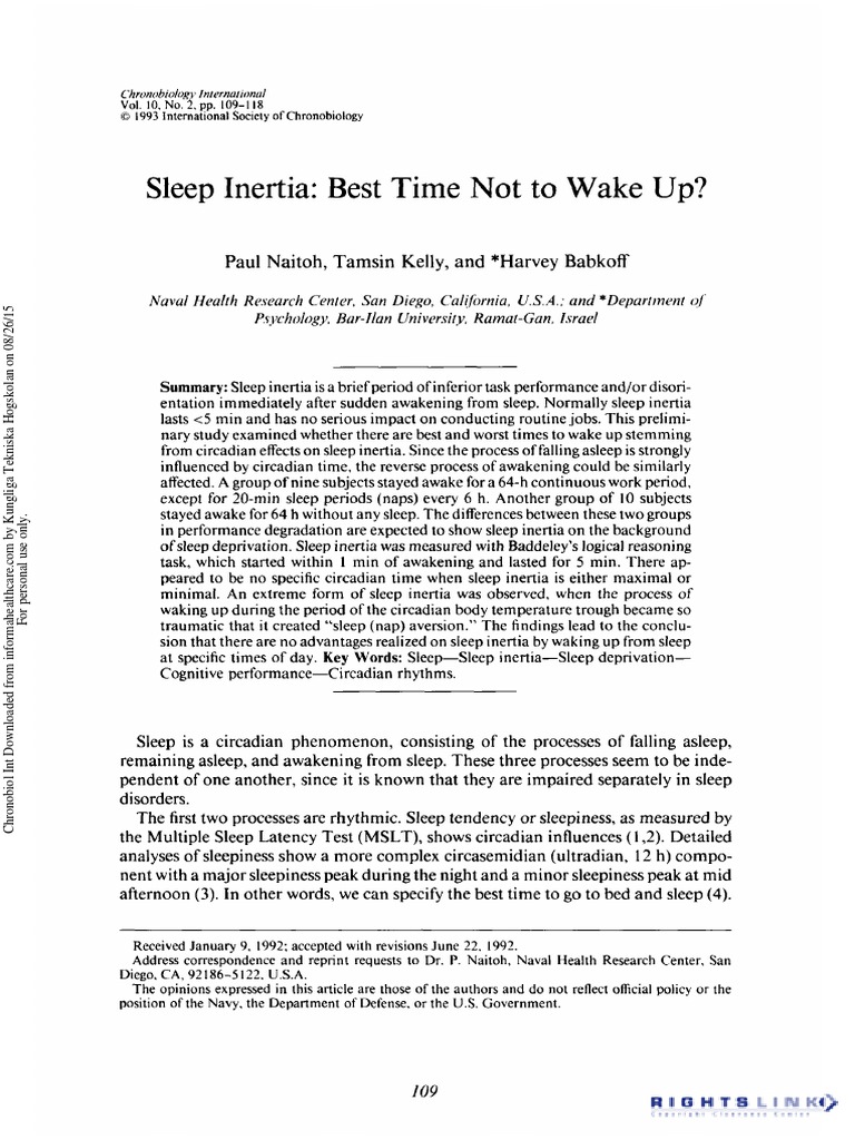 Naitoh1993 - Sleep Inertia - Best Time Not To Wake Up? | PDF | Sleep ...