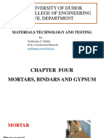 University of Duhok Materials Technology and Testing Chapter on Mortars, Binders and Gypsum