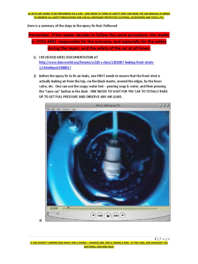 SUMMARY OF EPOXY FIX ON AIRMATIC FRONT STRUT LEAKv04 PDF Valve Epoxy