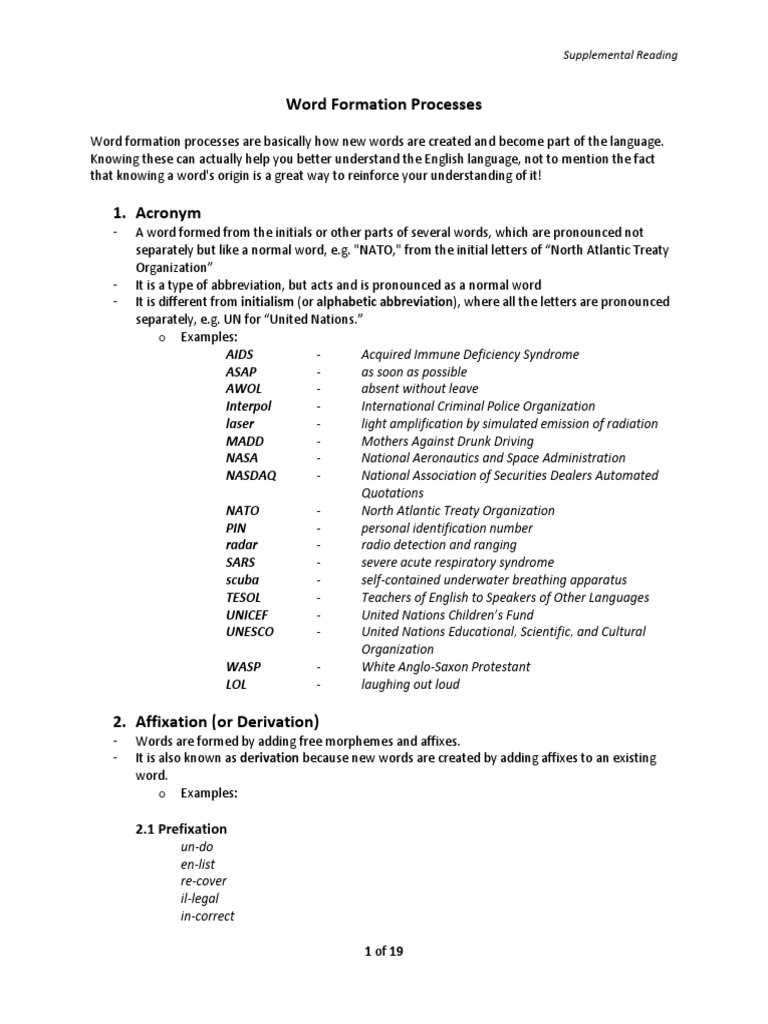 Word Formation Processes in English | PDF | Noun | Morphology