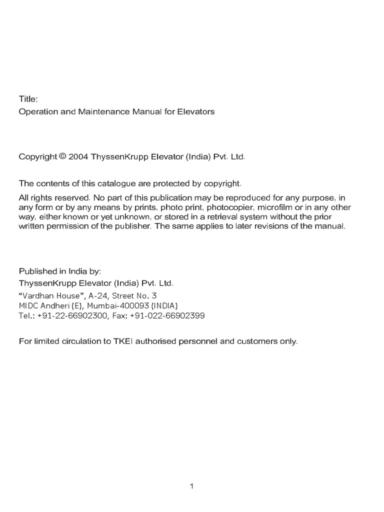 Operation And Maintenance Pdf Elevator Safety