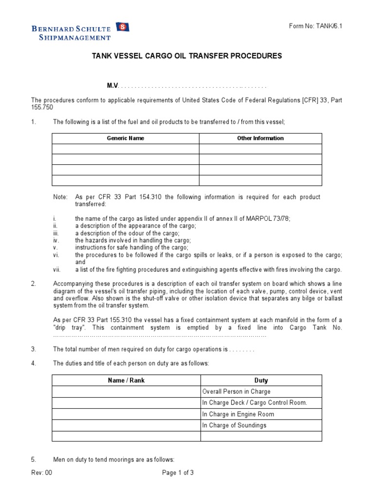 5549Tank Vessel Cargo Oil Transfer Procedures PDF Nature