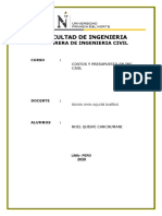 Diseño de Mezcla - Encofrado de Columna y Viga de Cimentacion - Costos y Presupuesto - Noel Quispe