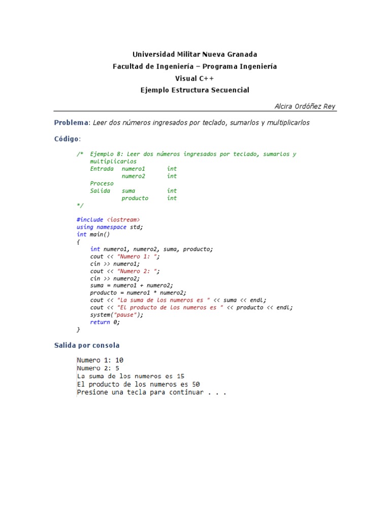 Ejemplo 08 - Estructura Secuencial Con Visual C++ | PDF