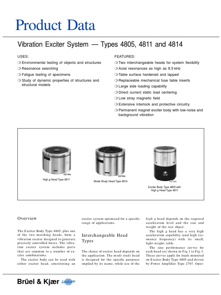Product Data Vibration Exciter System Types 4805, 4811 and 4814