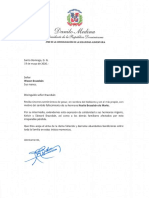 Carta de condolencias del presidente Danilo Medina a Wason Brazobán por fallecimiento de su hermana Noelia Brazobán de Marte