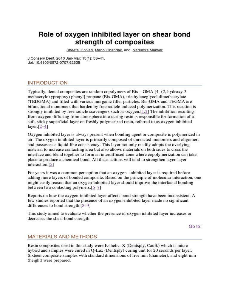Role of Oxygen Inhibited Layer On Shear Bond Strength of Composites