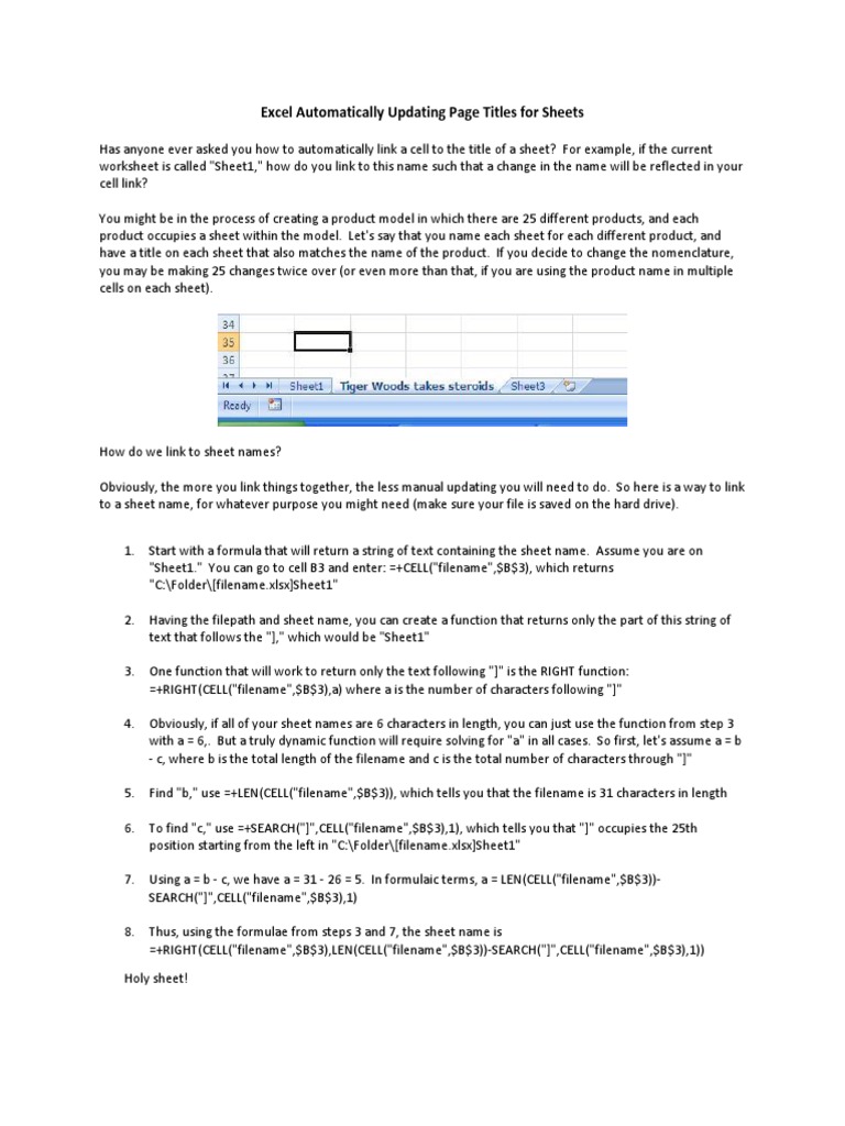 Excel Automatically Updating Page Titles For Sheets Filename Microsoft Excel