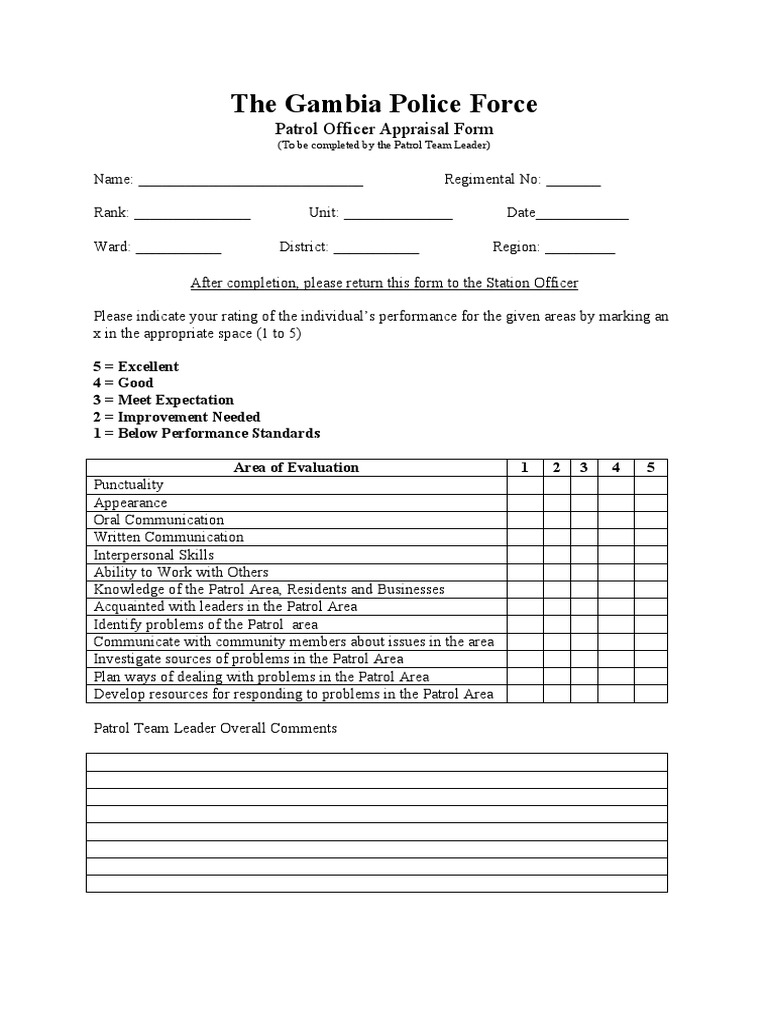 The Gambia Police Force: Patrol Officer Appraisal Form | PDF | Applied ...