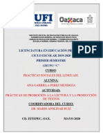 Semana 27 de Abril Al 4 de Mayo Practicas de Promocion A La Lectura y A Laproduccion de Textos.