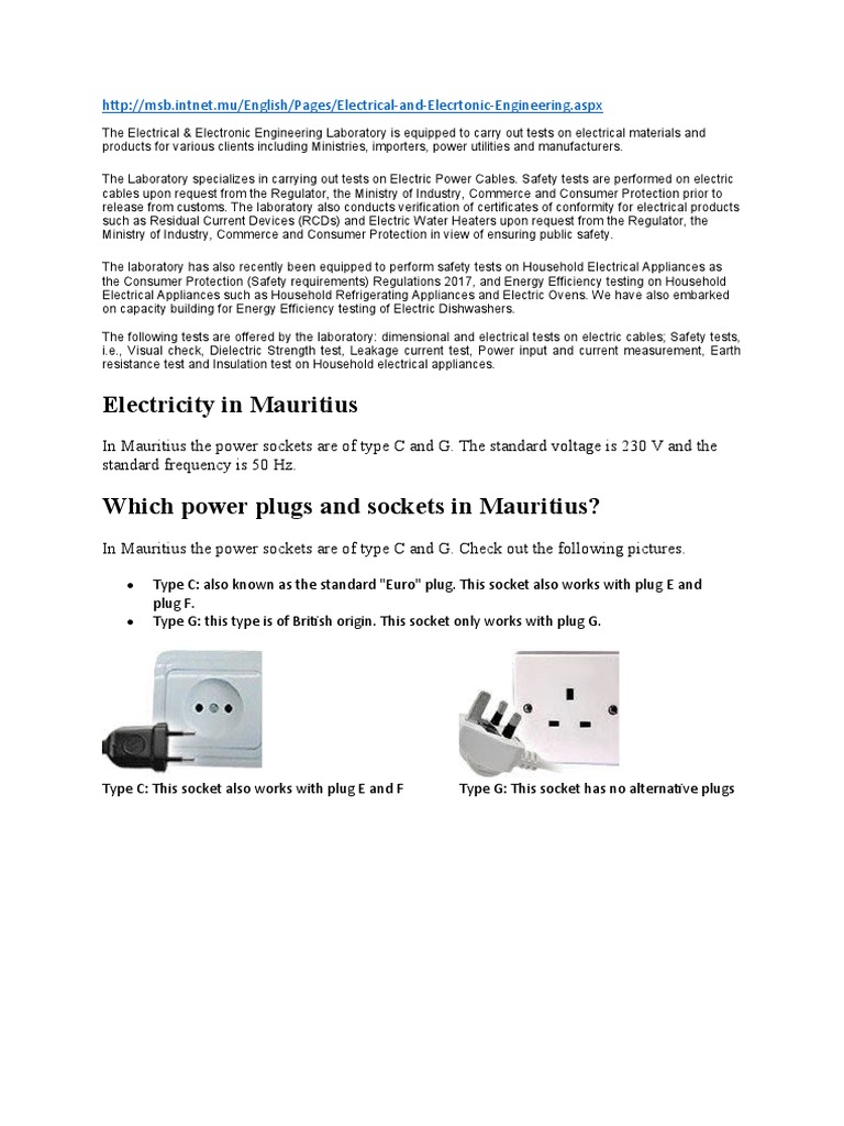 Electricity in Mauritius PDF Mains Electricity Ac Power Plugs And