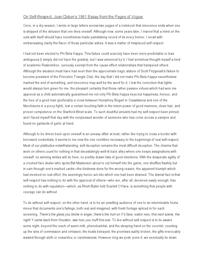 On SelfRespect Joan Didion's 1961 Essay From The Pages of