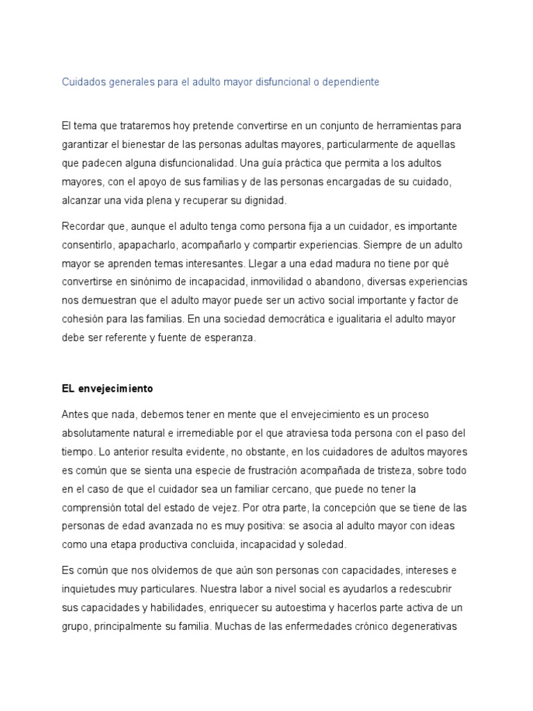 Cuidados para el adulto mayor dependiente | PDF | Vejez | Adultos