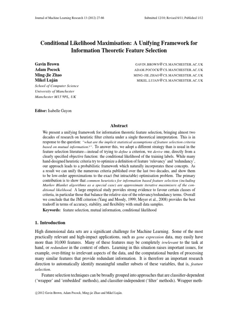 Machine Learning Feature Selection | PDF | Mathematical Optimization ...