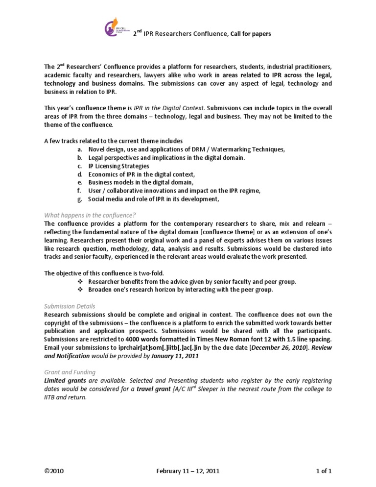 Call For Papers | PDF | Intellectual Property | Social Media