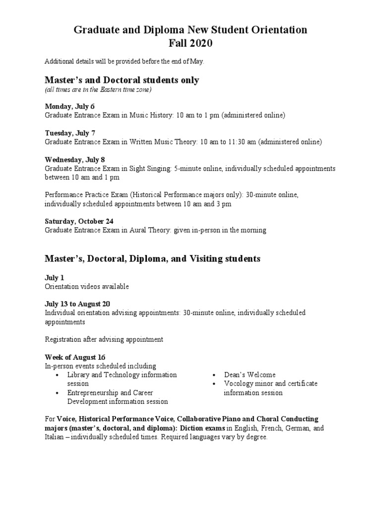 Graduate and Diploma New Student Orientation Fall 2020: Master's and ...