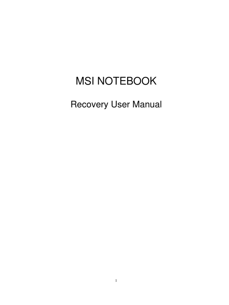 Msi Notebook: Recovery User Manual | PDF | Booting | Digital Technology