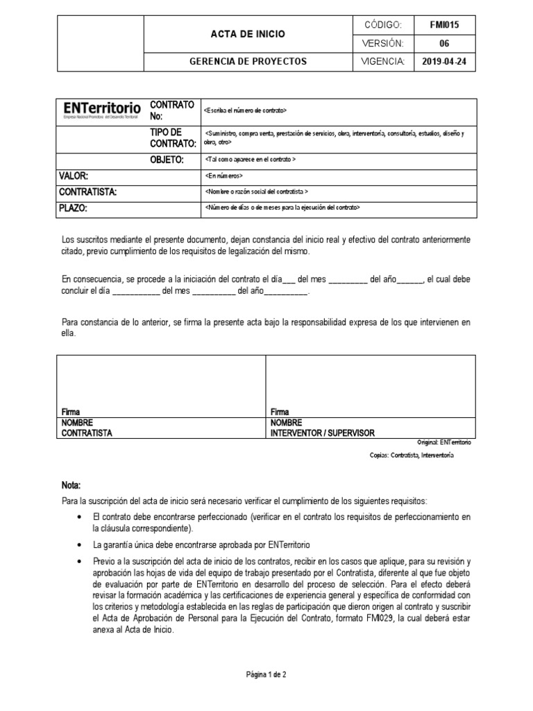 Formato Acta de Inicio | PDF | Business | Science