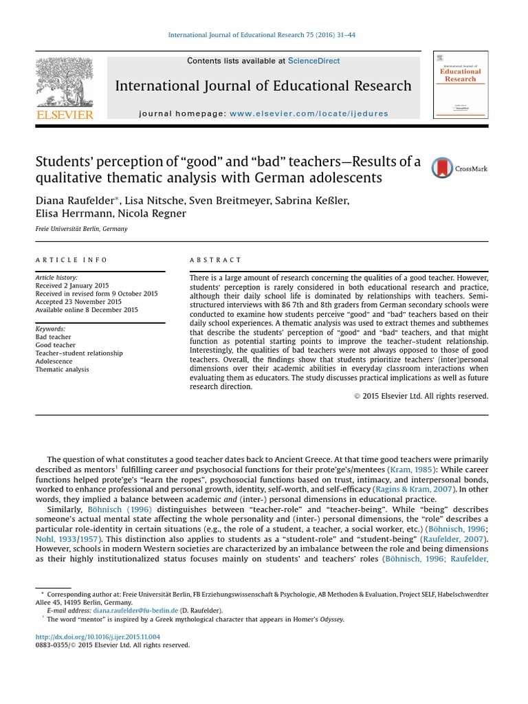 Students' Perception of "Good" and "Bad" Teachers PDF PDF Teaching