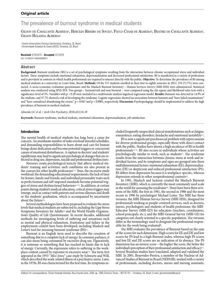 Burnout Prevalence in Medical Students | PDF | Occupational Burnout ...