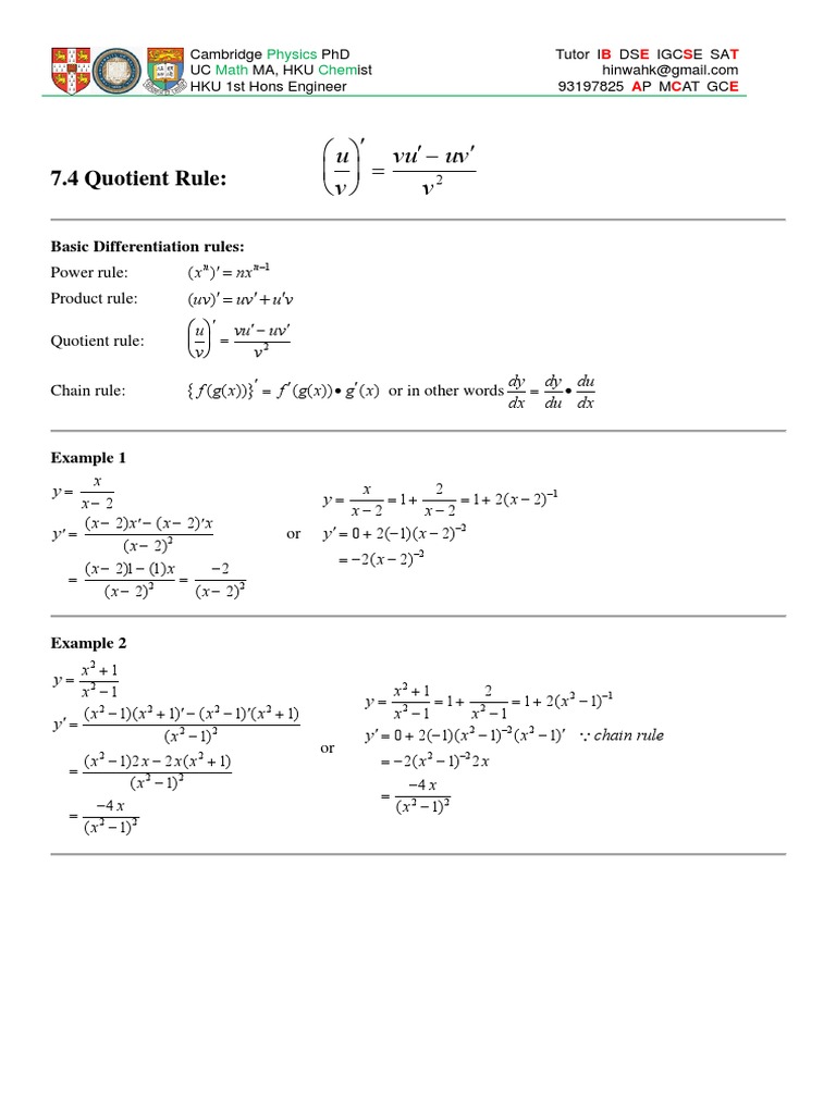 Quotient Rule U V