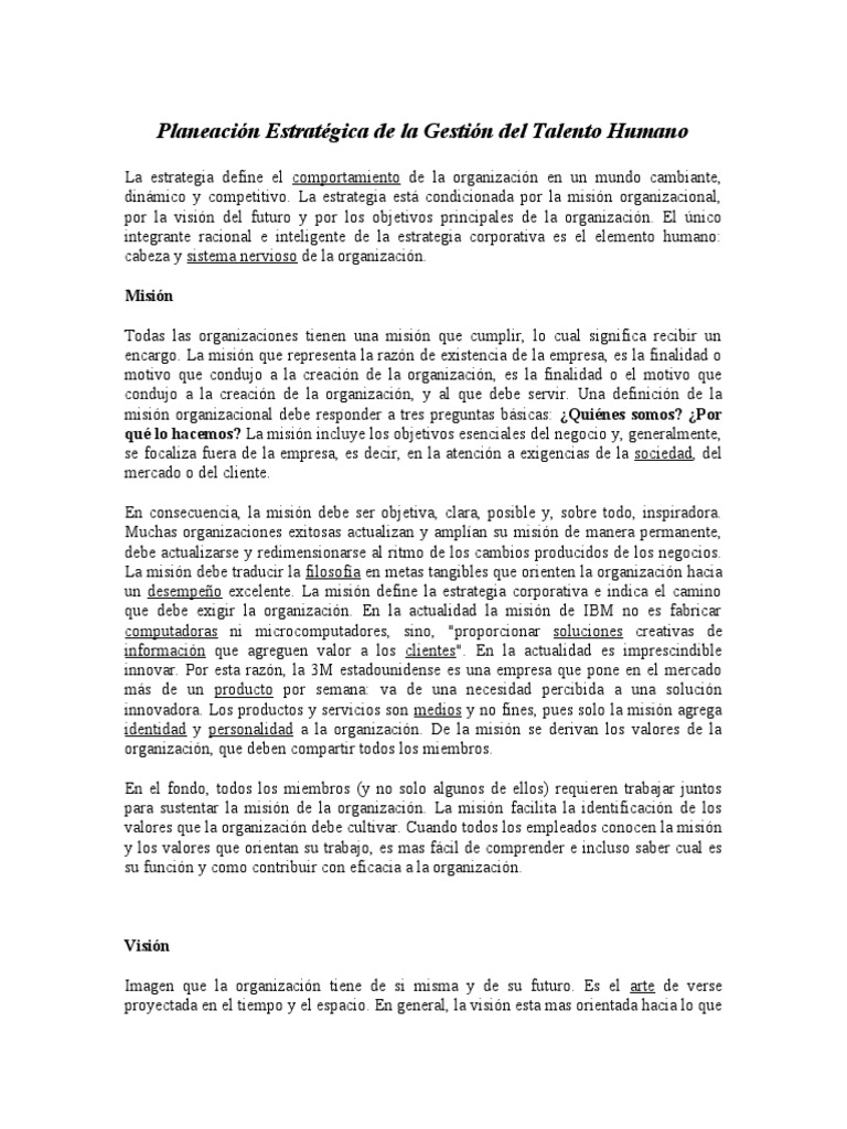 Planeación Estratégica de La Gestión Del Talento Humano | PDF | Gestión ...