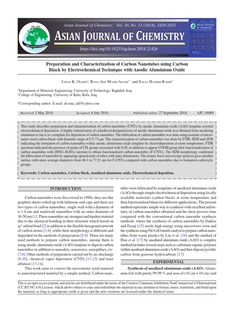 Carbon Nanotubes from Carbon Black via AAO | PDF | Carbon Nanotube | Carbon