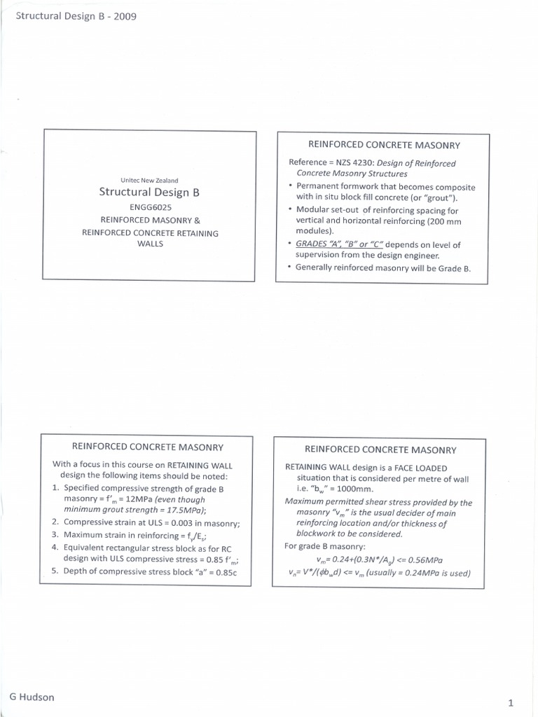 Reinforced Masonry & Reinforced Concrete Retaining Wall Design | PDF