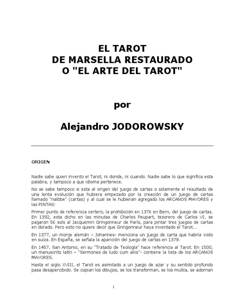 Jodorowsky Alejandro - El Tarot de Marsella Restaurado | PDF | Tarot ...