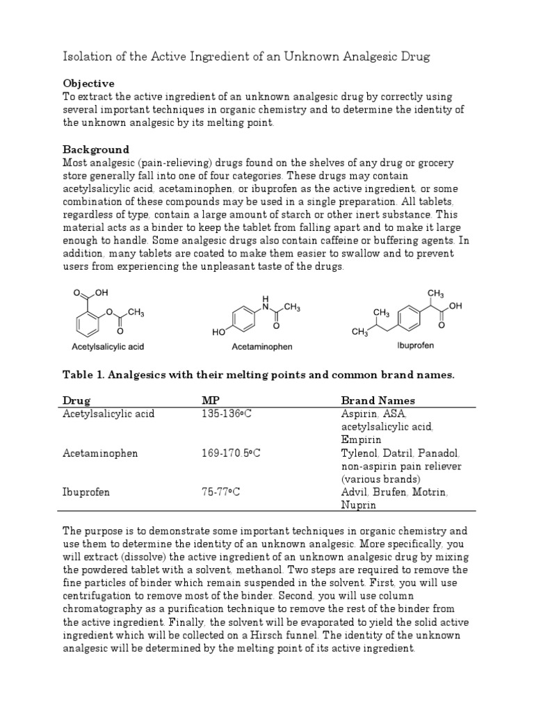 Isolation of The Active Ingredient of An Unknown Analgesic Drug | PDF ...