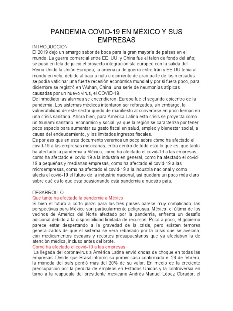 Impacto del COVID-19 en Empresas de México | PDF | México | China