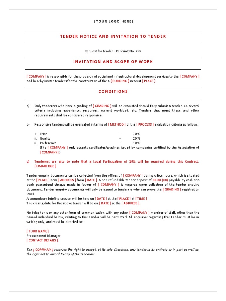 Tender Notice and Invitation To Tender PDF Business Government