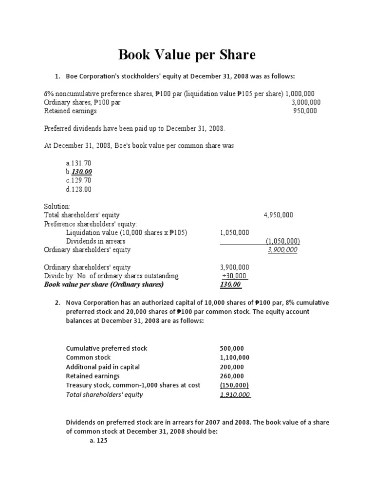Calculating Book Value Per Share Based on Given Shareholders' Equity