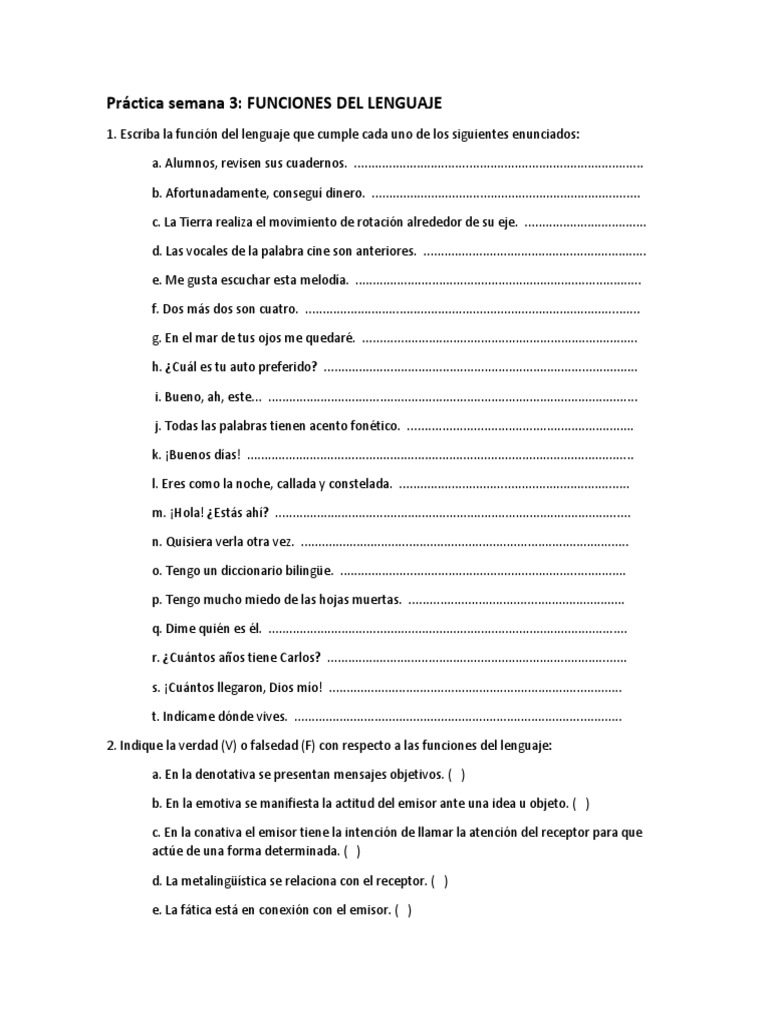 Ejercicios sobre funciones del lenguaje | PDF | Comunicación humana ...